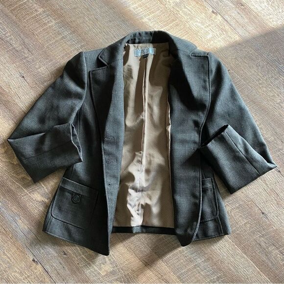 TAHARI Blazer Jacket Brown Black 6 Petite Office Classic Minimalist - Picture 5 of 9